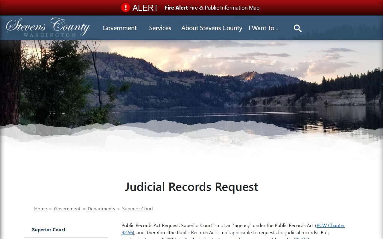 Stevens County judicial records page for court records after jail arrest