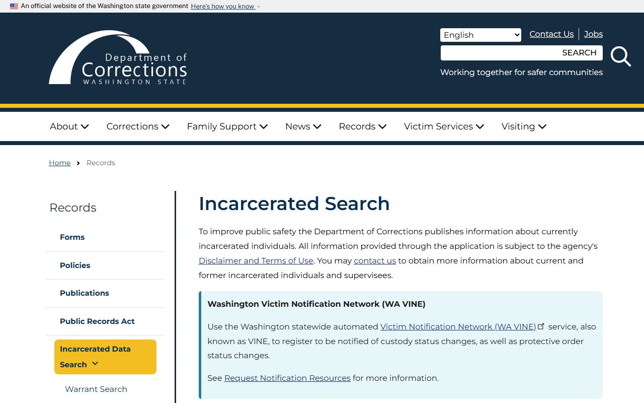 Stevens County inmate population state DOC search fields