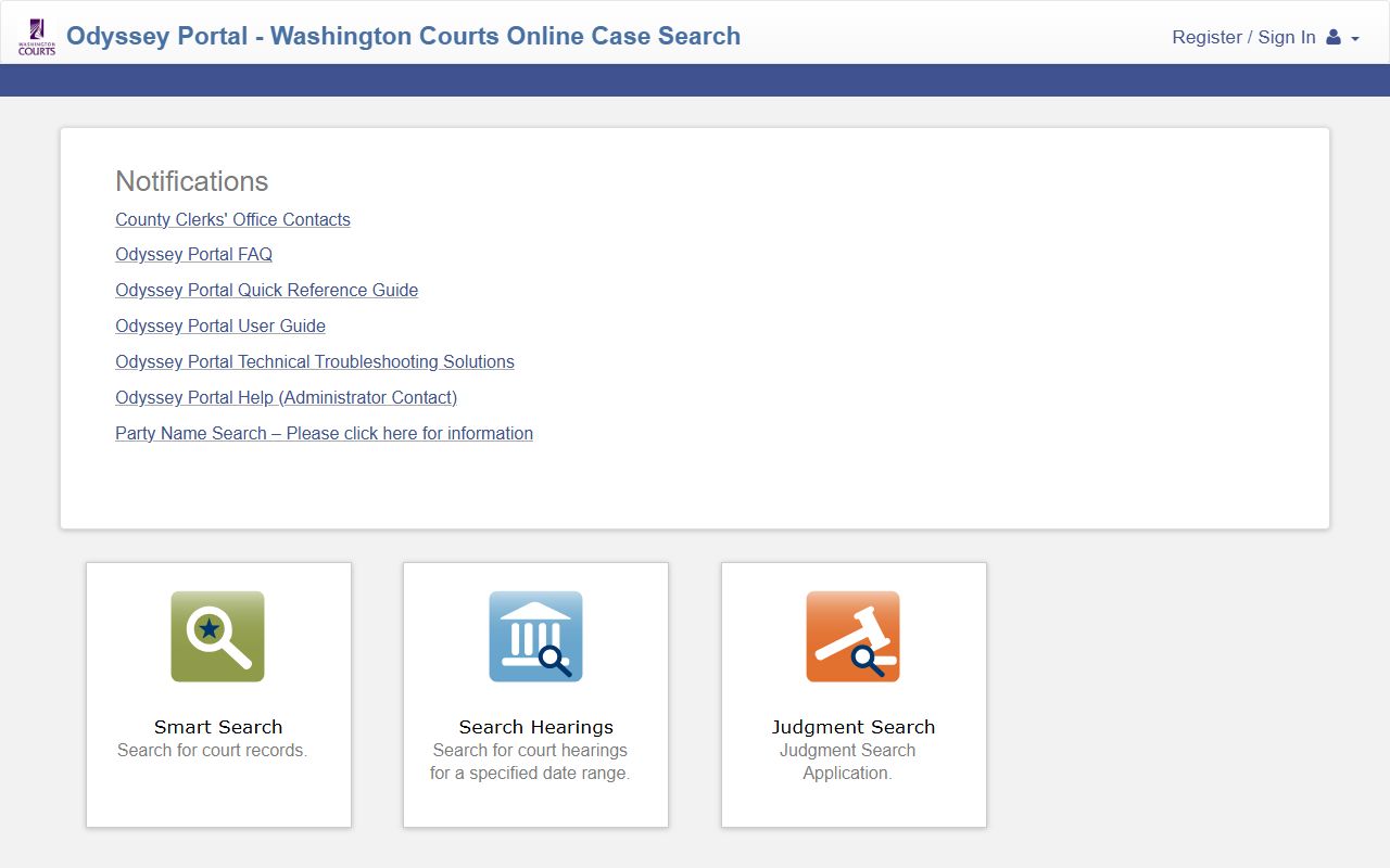Washington Odyssey Portal search interface for Stevens County court records after arrest